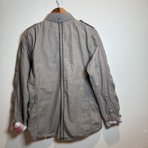 Fender Long Sleeve Button Up Washed Gray Reverse Cuff Men's Shirt Medium *SPOT* - Picture 10 of 16